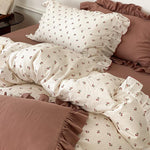 Bedding Set Soft Breathable Cotton Floral Ruffle Concealed Zipper