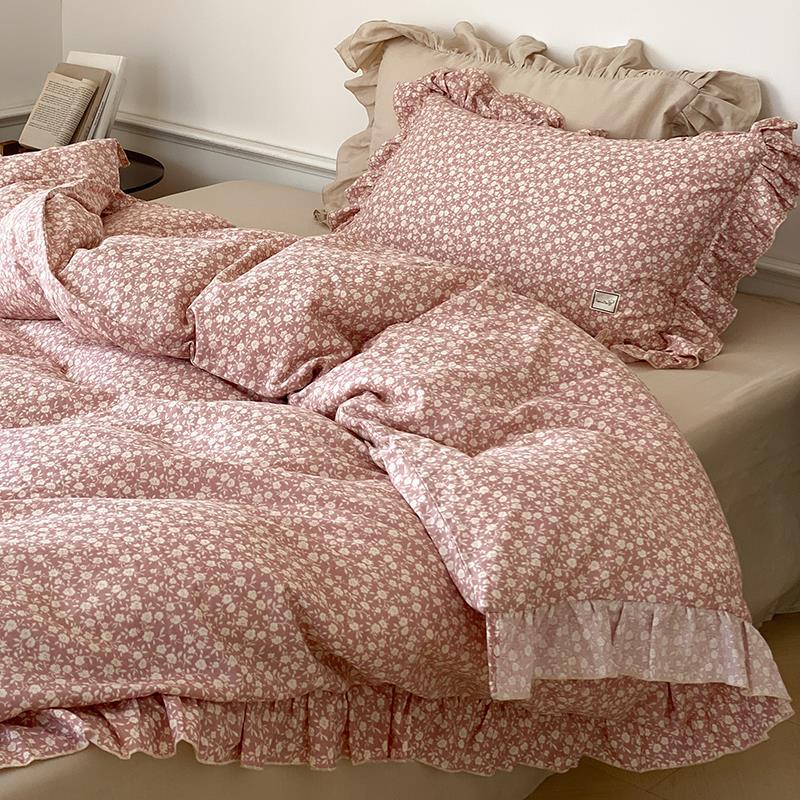Bedding Set Soft Breathable Cotton Floral Ruffle Concealed Zipper