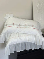 Bedding Set Soft Washed Cotton Floral Embroidery & Ruffled Edges