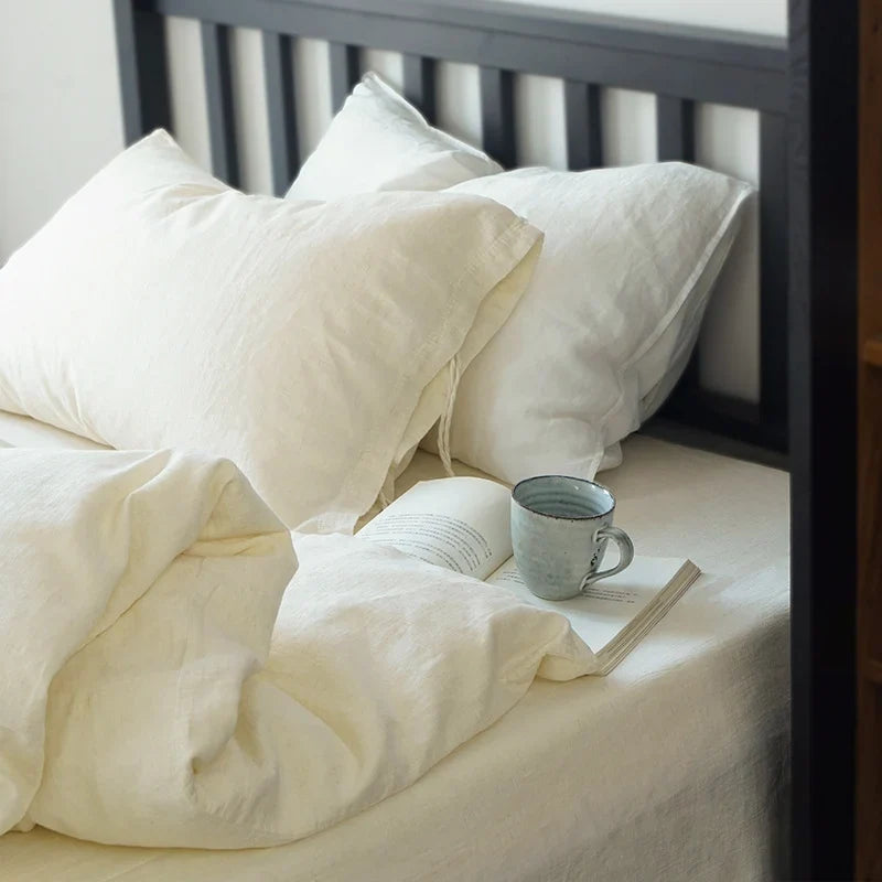 Bedding Set Stonewashed Linen-Cotton Elastic Fitted Sheet