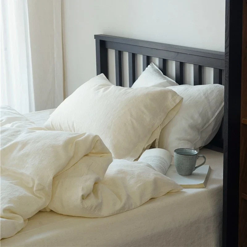 Bedding Set Stonewashed Linen-Cotton Elastic Fitted Sheet