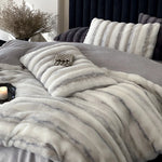 Bedding Set Striped Faux Fur 4-Piece Set