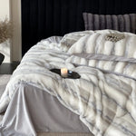 Bedding Set Striped Faux Fur 4-Piece Set