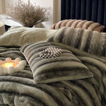 Bedding Set Striped Faux Fur 4-Piece Set