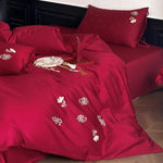 Bedding Set Temperature-Regulating Satin Floral Embroidery Set of 4