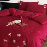 Bedding Set Temperature-Regulating Satin Floral Embroidery Set of 4