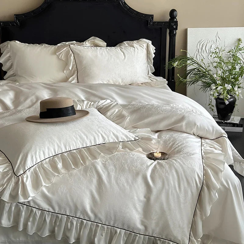 Bedding Set Tencel Cotton Jacquard Ruffle Trim