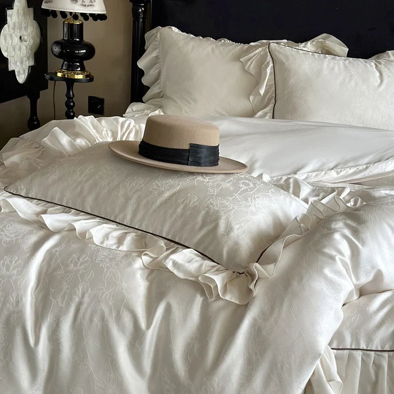 Bedding Set Tencel Cotton Jacquard Ruffle Trim