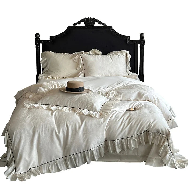 Bedding Set Tencel Cotton Jacquard Ruffle Trim