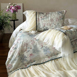 Bedding Set Tencel-Cotton Toile Print Ruffled Bed Skirt 4-Piece