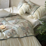 Bedding Set Tencel-Cotton Toile Print Ruffled Bed Skirt 4-Piece