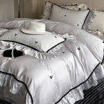 Bedding Set Thermoregulating Satin Ruffled Trim & Cherry Embroidery