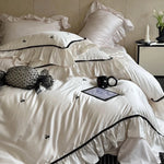 Bedding Set Thermoregulating Satin Ruffled Trim & Cherry Embroidery