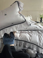 Bedding Set Thermoregulating Satin Ruffled Trim & Cherry Embroidery