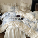 Bedding Set Toile Landscape Print Ruffled Cotton Blend
