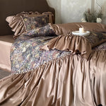 Bedding Set Tonal Floral Jacquard Ruffle Trim 4-Piece