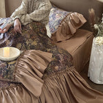 Bedding Set Tonal Floral Jacquard Ruffle Trim 4-Piece