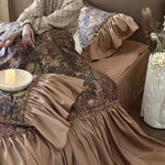 Bedding Set Tonal Floral Jacquard Ruffle Trim 4-Piece