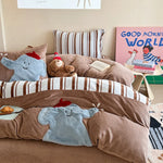 Bedding Set Velvet-Textured Quilted Check Machine-Washable