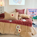Bedding Set Velvet-Textured Quilted Check Machine-Washable