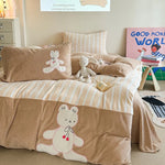 Bedding Set Velvet-Textured Quilted Check Machine-Washable