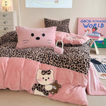 Bedding Set Velvet-Textured Quilted Check Machine-Washable