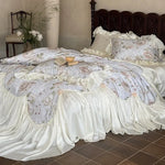 Bedding Set Vintage Floral Ruffle Cotton Satin Machine Washable