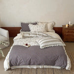 Bedding Set Vintage Patchwork Ruffle Lace Trim 4-Piece Set
