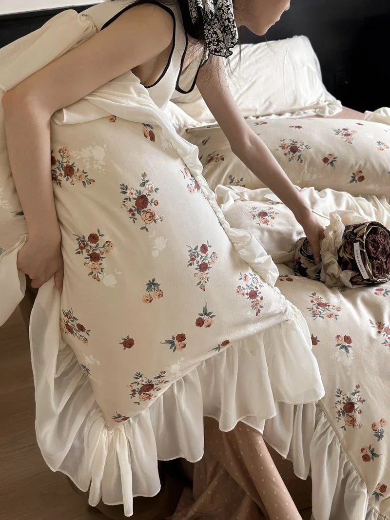 Bedding Set Vintage Rose Print Breathable Cotton Percale