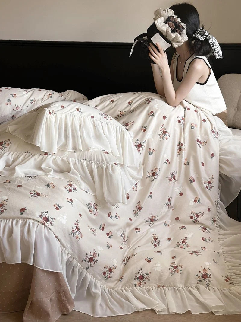 Bedding Set Vintage Rose Print Breathable Cotton Percale