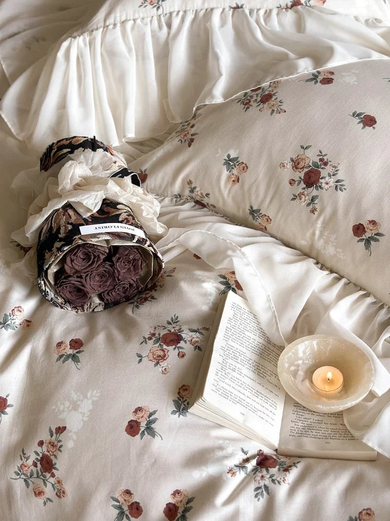 Bedding Set Vintage Rose Print Breathable Cotton Percale