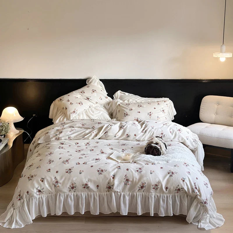 Bedding Set Vintage Rose Print Breathable Cotton Percale