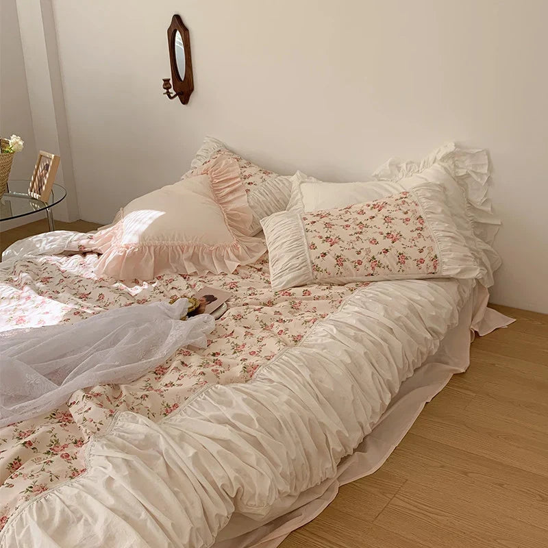 Bedding Set Vintage Rose Ruffle Fits 87x94in