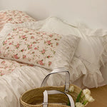 Bedding Set Vintage Rose Ruffle Fits 87x94in