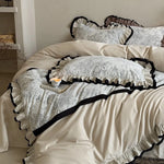 Bedding Set Vintage Toile Ruffled Edge 4-Piece Set