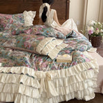 Bedding Set Watercolor Floral Integrated Bed Skirt