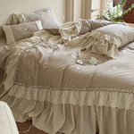 Bedding & Throw Set Breathable Cotton-Linen Rose Embroidery 4-Pc
