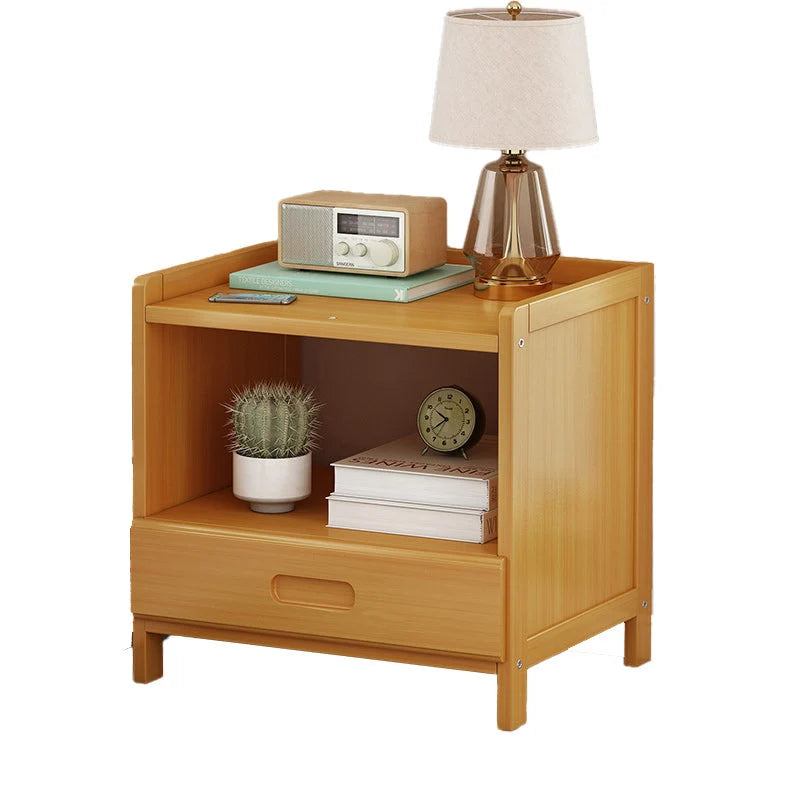 Bedside Nightstand Bamboo Drawer Storage Compact Square Design