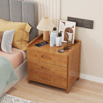 Bedside Nightstand Bamboo Drawer Storage Compact Square Design