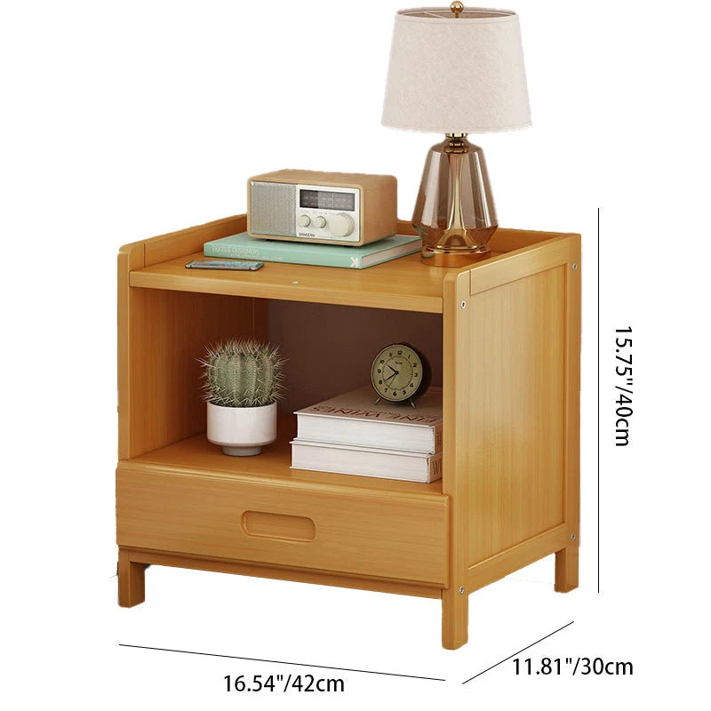 Bedside Nightstand Bamboo Drawer Storage Compact Square Design