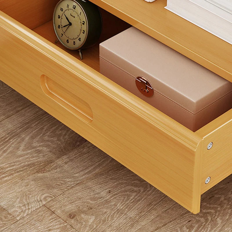 Bedside Nightstand Bamboo Drawer Storage Compact Square Design