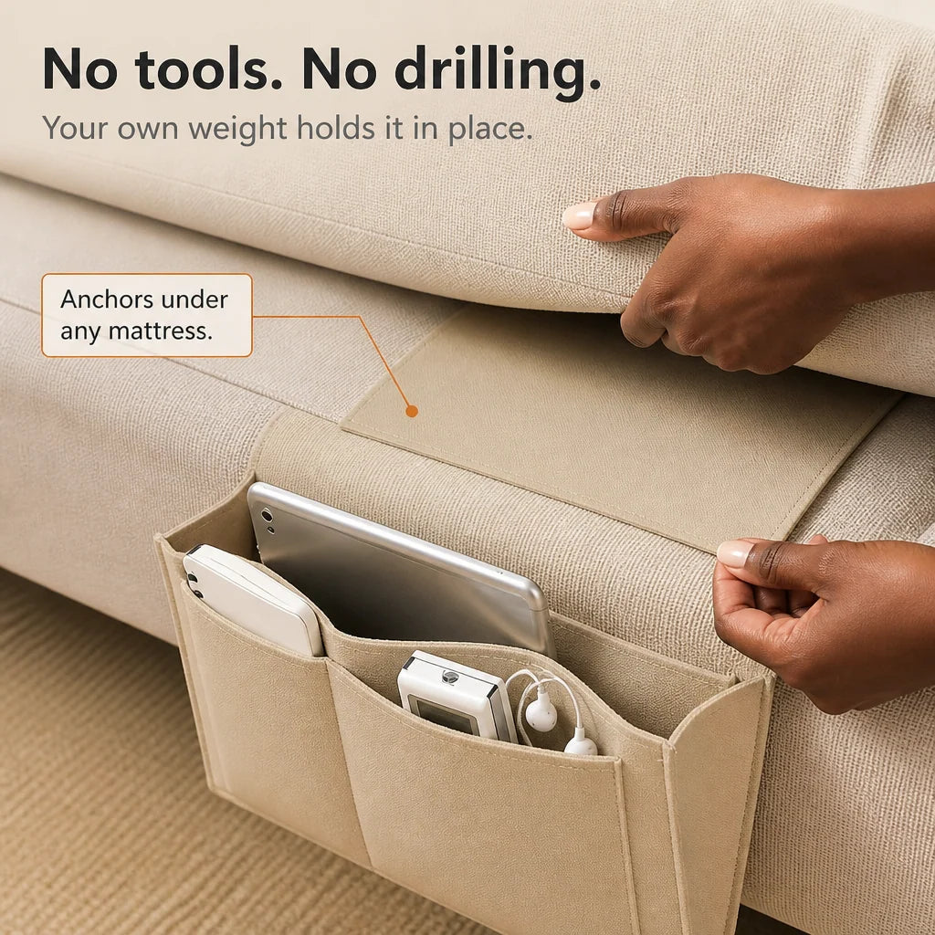 Bedside Storage Organizer Under-Mattress Felt Multiple Pockets