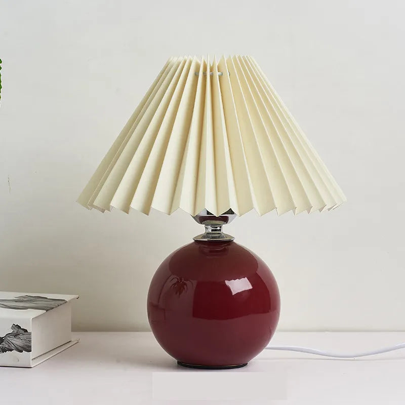 Bedside Table Lamp Folded Shade Ceramic Base