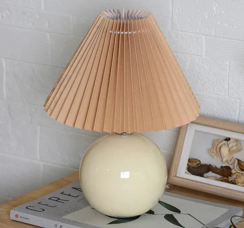 Bedside Table Lamp Folded Shade Ceramic Base