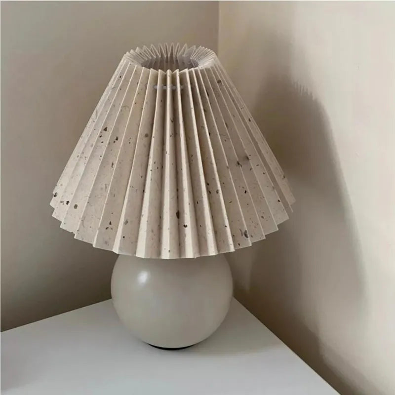 Bedside Table Lamp Folded Shade Ceramic Base