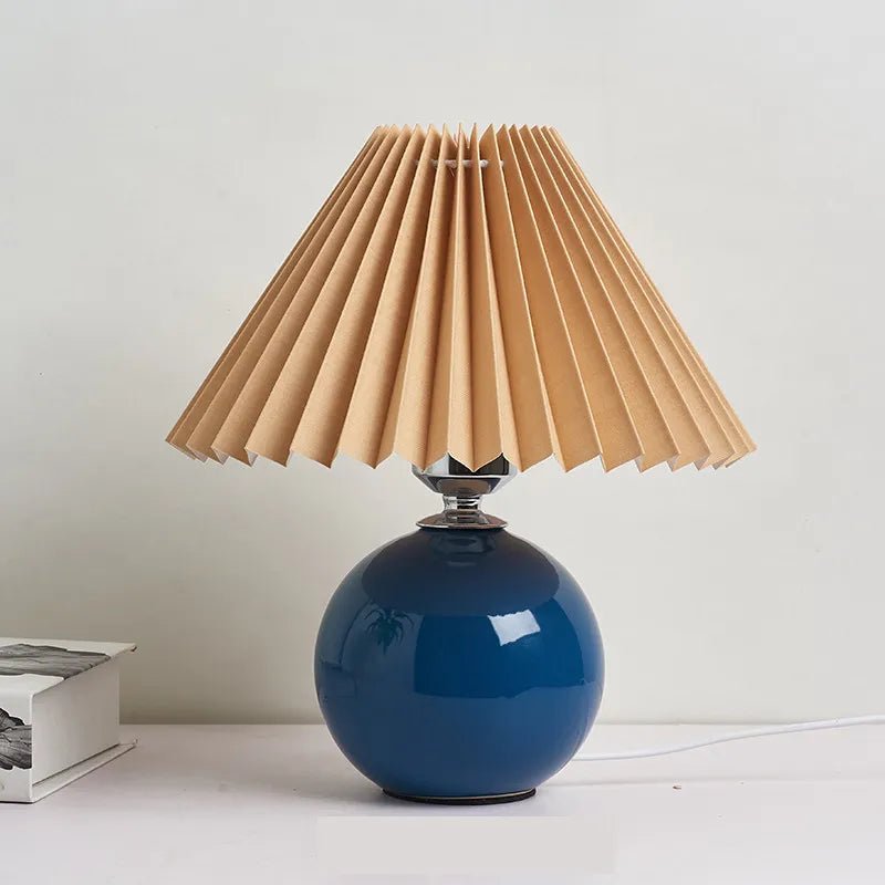 Bedside Table Lamp Folded Shade Ceramic Base