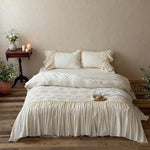 Bedspread & Bed Skirt Set Cotton Blend Embroidered 4-Piece