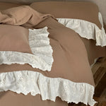 Bedspread Set 4-Piece Cotton Gauze Quilted Embroidered Ruffles
