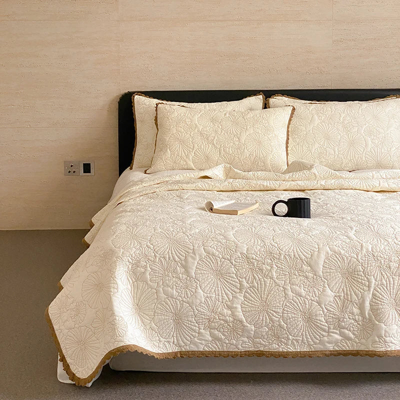 Bedspread Set Cotton-Linen Quilted Crocheted Edge