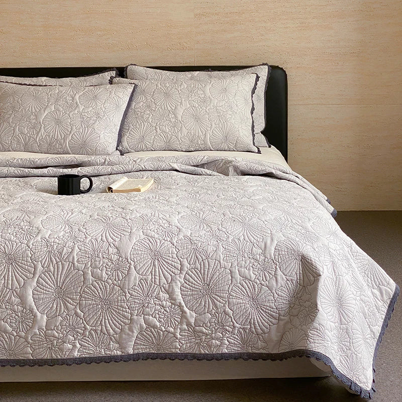 Bedspread Set Cotton-Linen Quilted Crocheted Edge